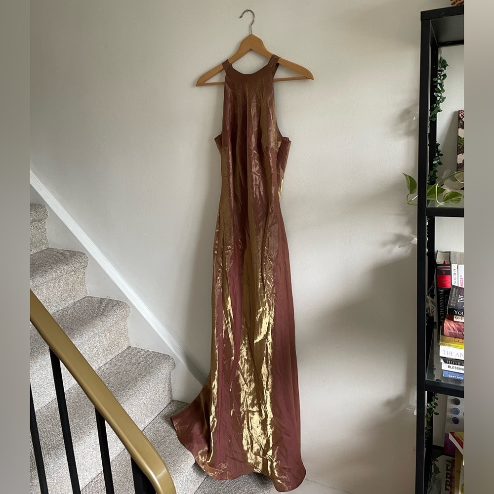 Geary Roark Kamisato Vintage 90s Halter Slip Maxi Dress Iridescent Bronze sz 10